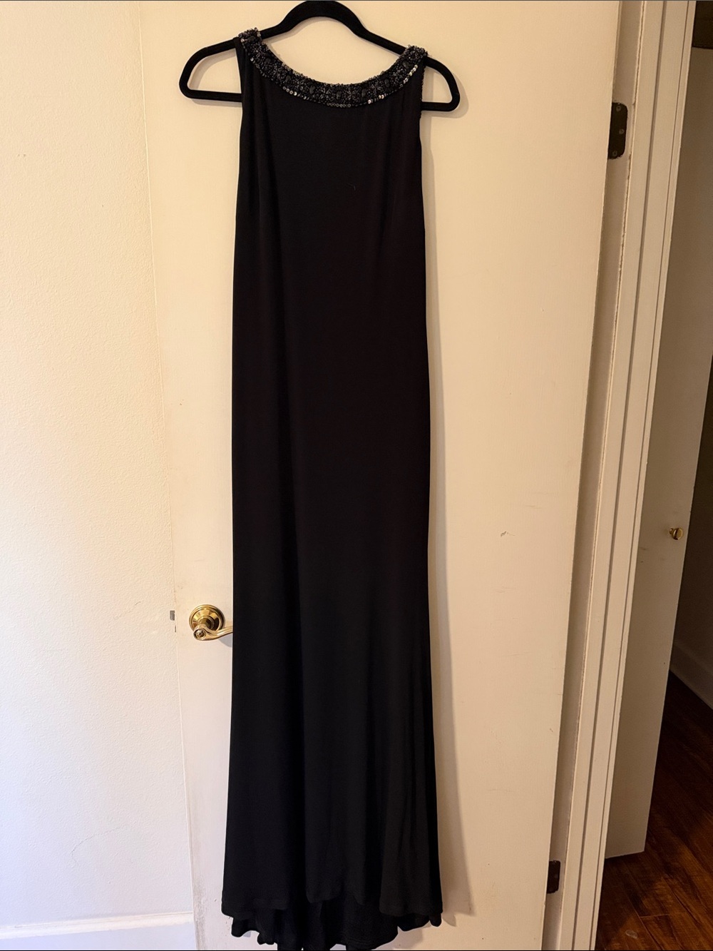 Alberto Makali Black Beaded Neckline Maxi Dress